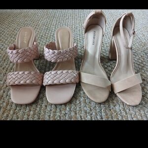 BAMBOO Women's Beige Braided Heels AND JustFab Strappy Nude Heels